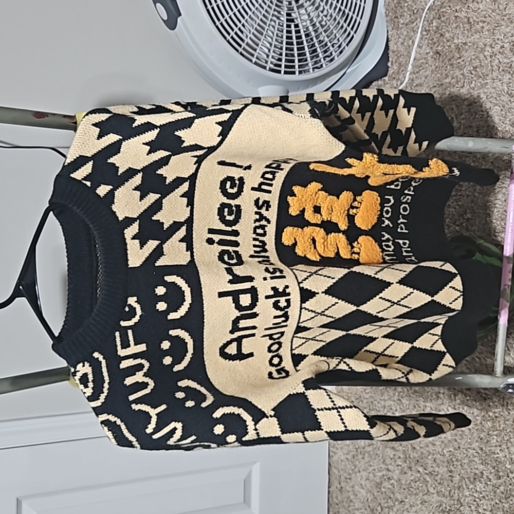 Happy Yellow Black Wool Argyle Sweater